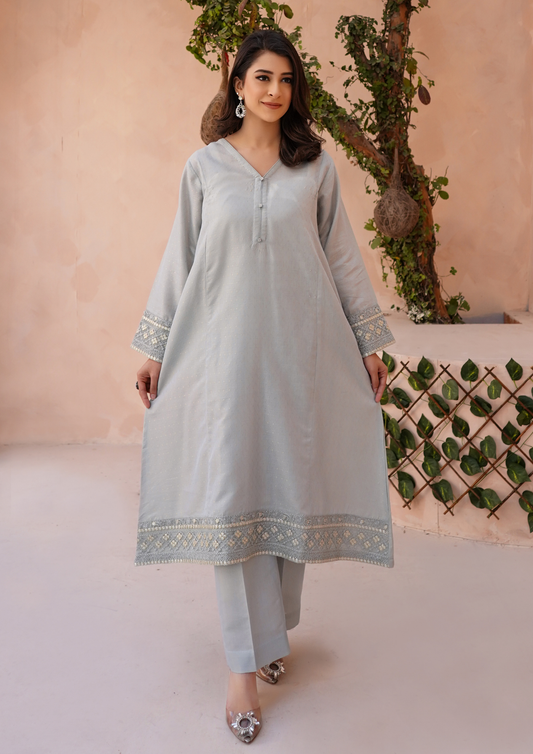 2Pc Embroidered Golden Jacquard Maisuri JASHAN-S25-0043