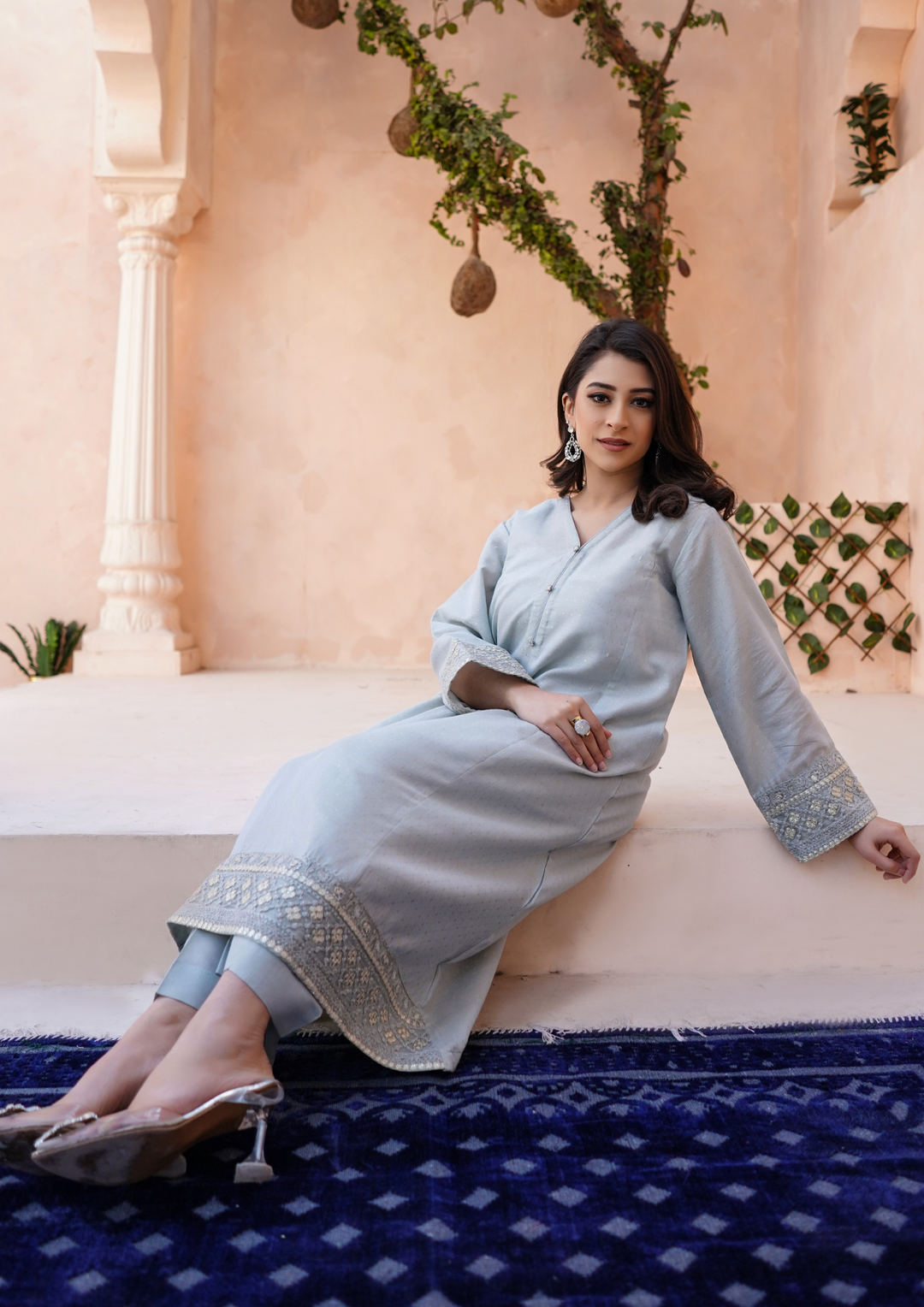 2Pc Embroidered Golden Jacquard Maisuri JASHAN-S25-0043