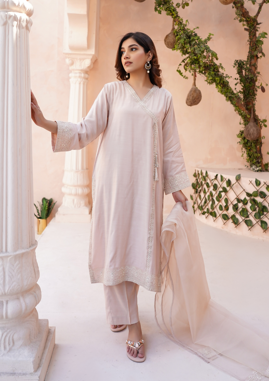 3Pc Angrakha Embroidered Raw Silk with Organza Embroidered Bordered Dupatta JASHAN-S25-0041