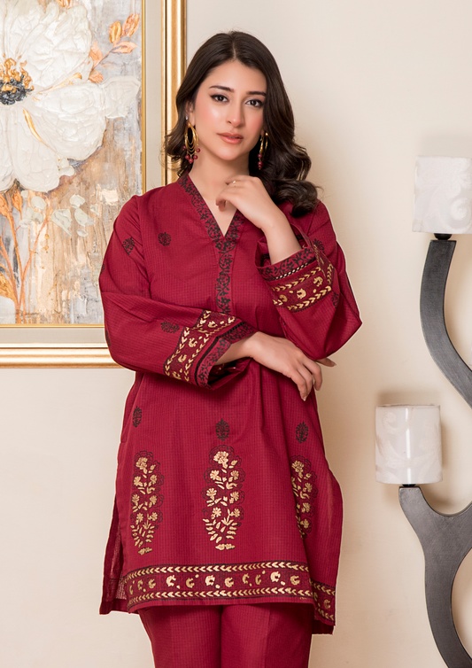 2Pc Block Printed Check Lawn JASHAN-S25-0059