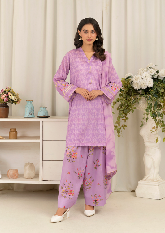 3Pc Tie&Dye Digital Print Lawn with Farshi Shalwar FATAH-F25-0005