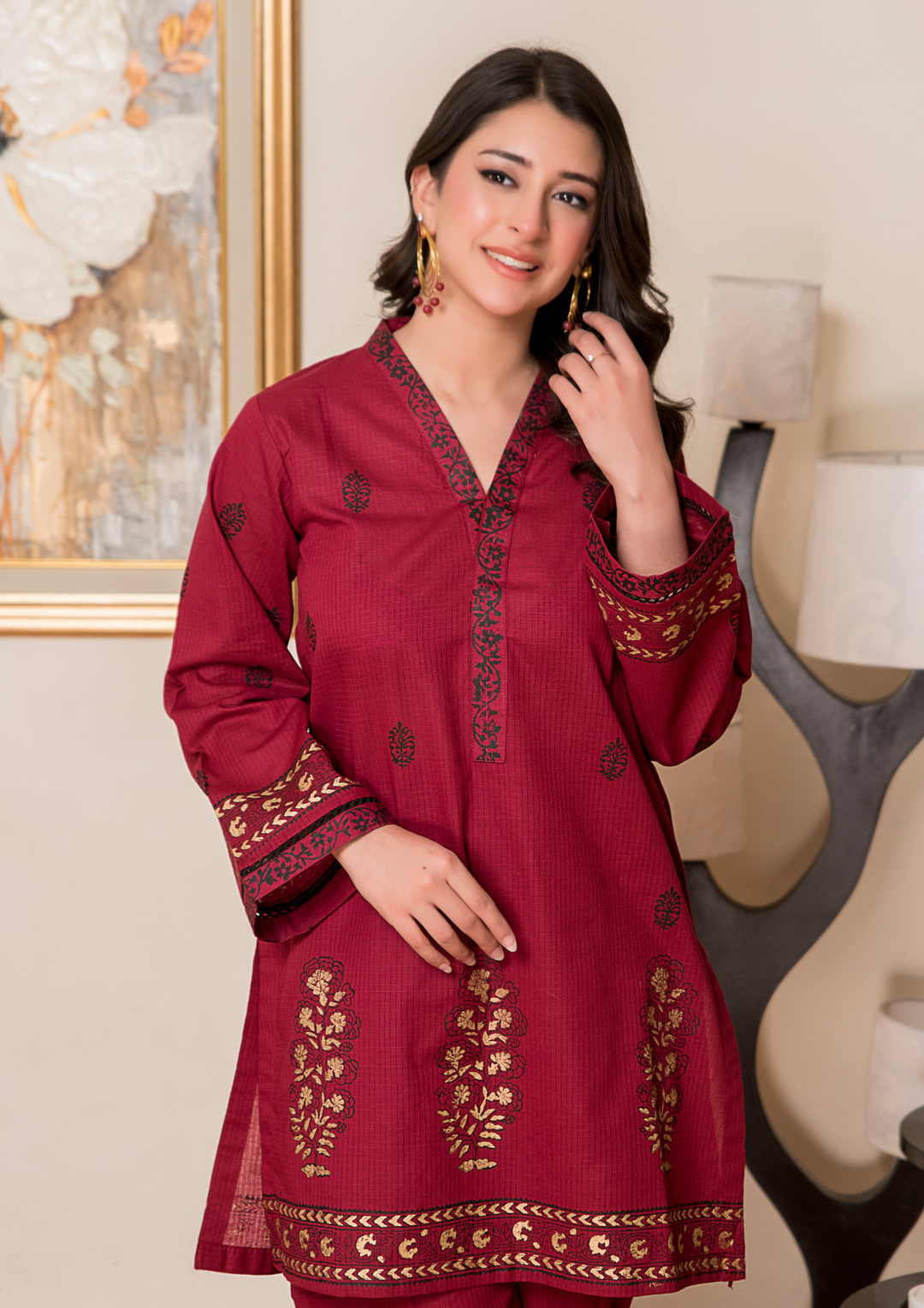 2Pc Block Printed Check Lawn JASHAN-S25-0059