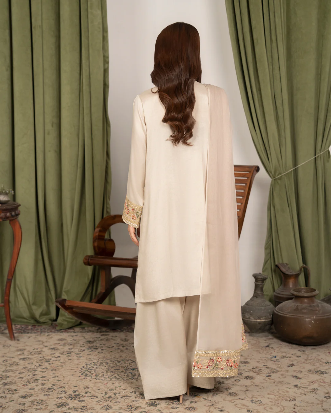 3Pc Embroidered Raw Silk with Farshi Shalwar FATAH-F25-0022