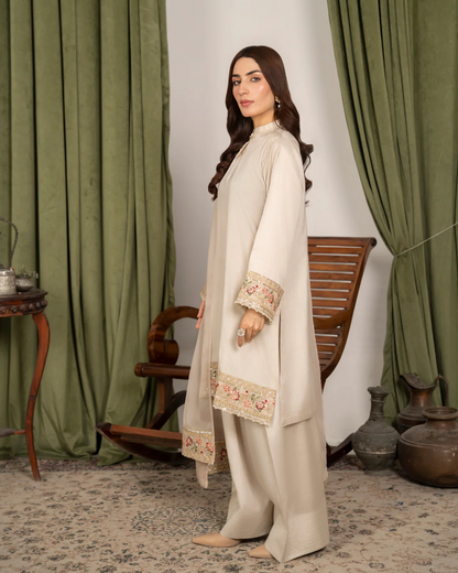 3Pc Embroidered Raw Silk with Farshi Shalwar FATAH-F25-0022