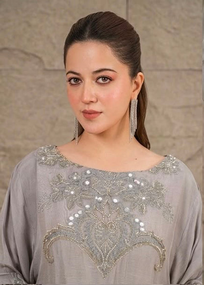 2Pc Silk Viscose Kaftan Silver JASHAN-J26-0025