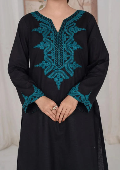 3Pc Black Embroidered Lawn with Chiffon Dupatta RIW-R26-0005