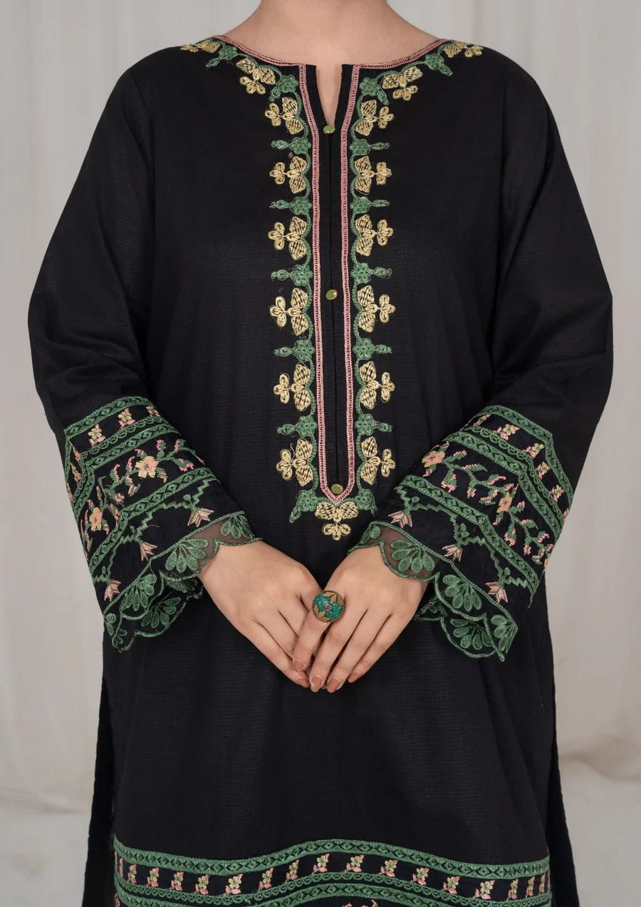 3Pc Black Embroidered Lawn with Chiffon Dupatta RIW-R26-0001