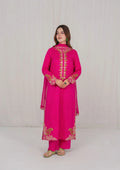 3Pc Hot Pink Embroidered Lawn with Chiffon Dupatta SUM-R26-0004