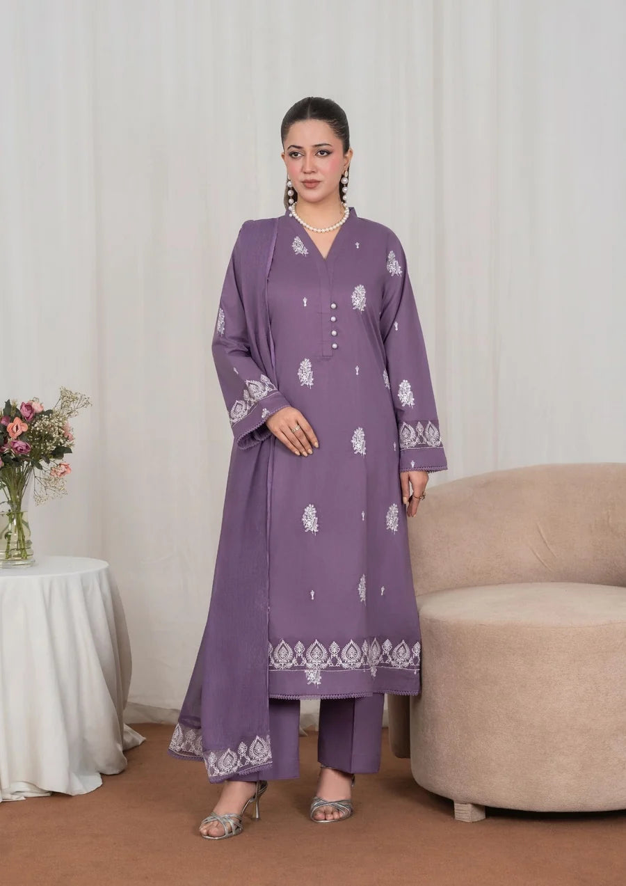 3Pc Embroidered Lawn with  Chiffon Dupatta SUM-J26-0038
