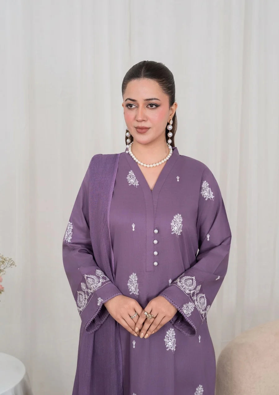 3Pc Embroidered Lawn with  Chiffon Dupatta SUM-J26-0038
