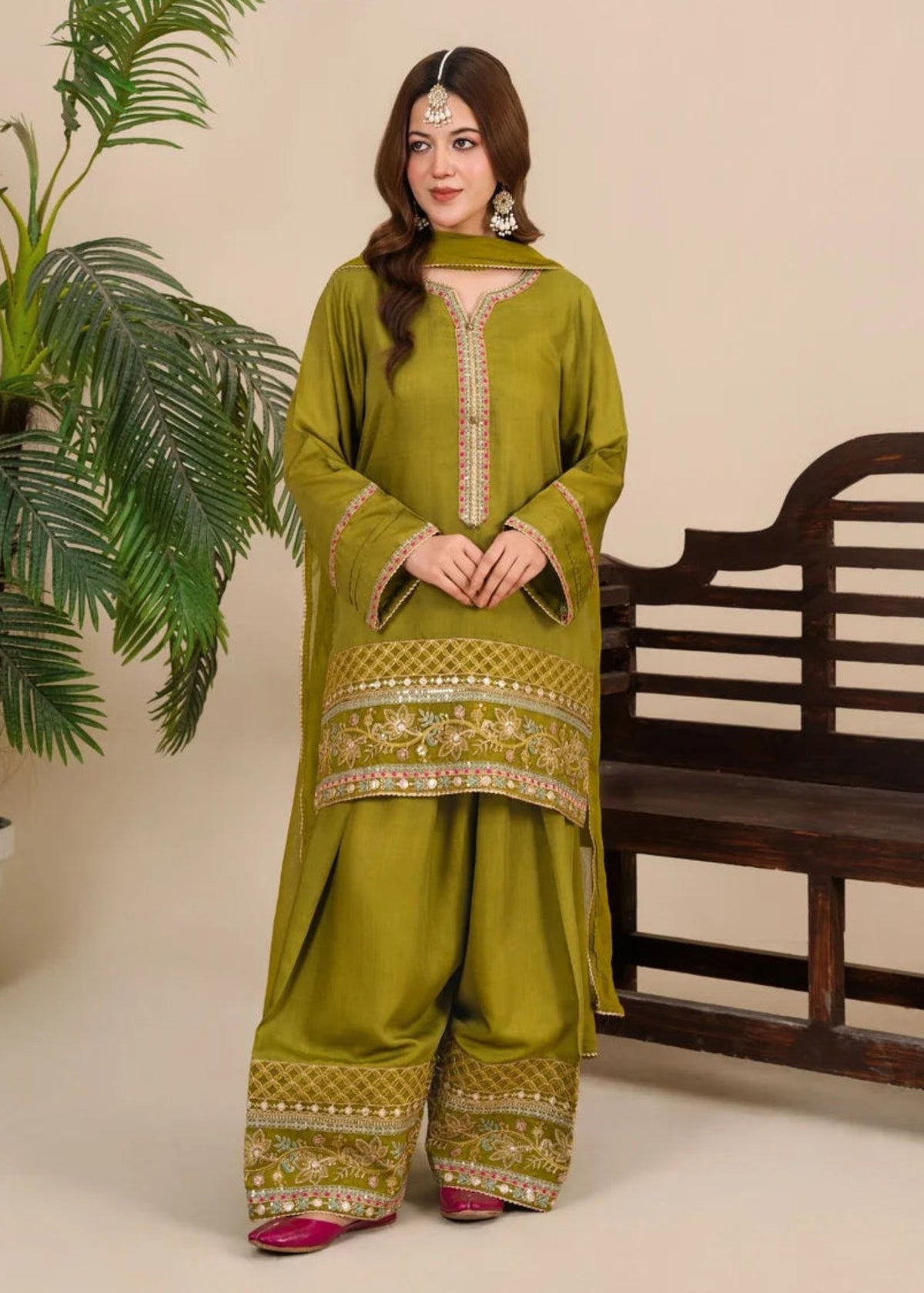 3-Piece Silk Viscose with Chiffon Dupatta & Farshi Shalwar LUXE-B25-0001
