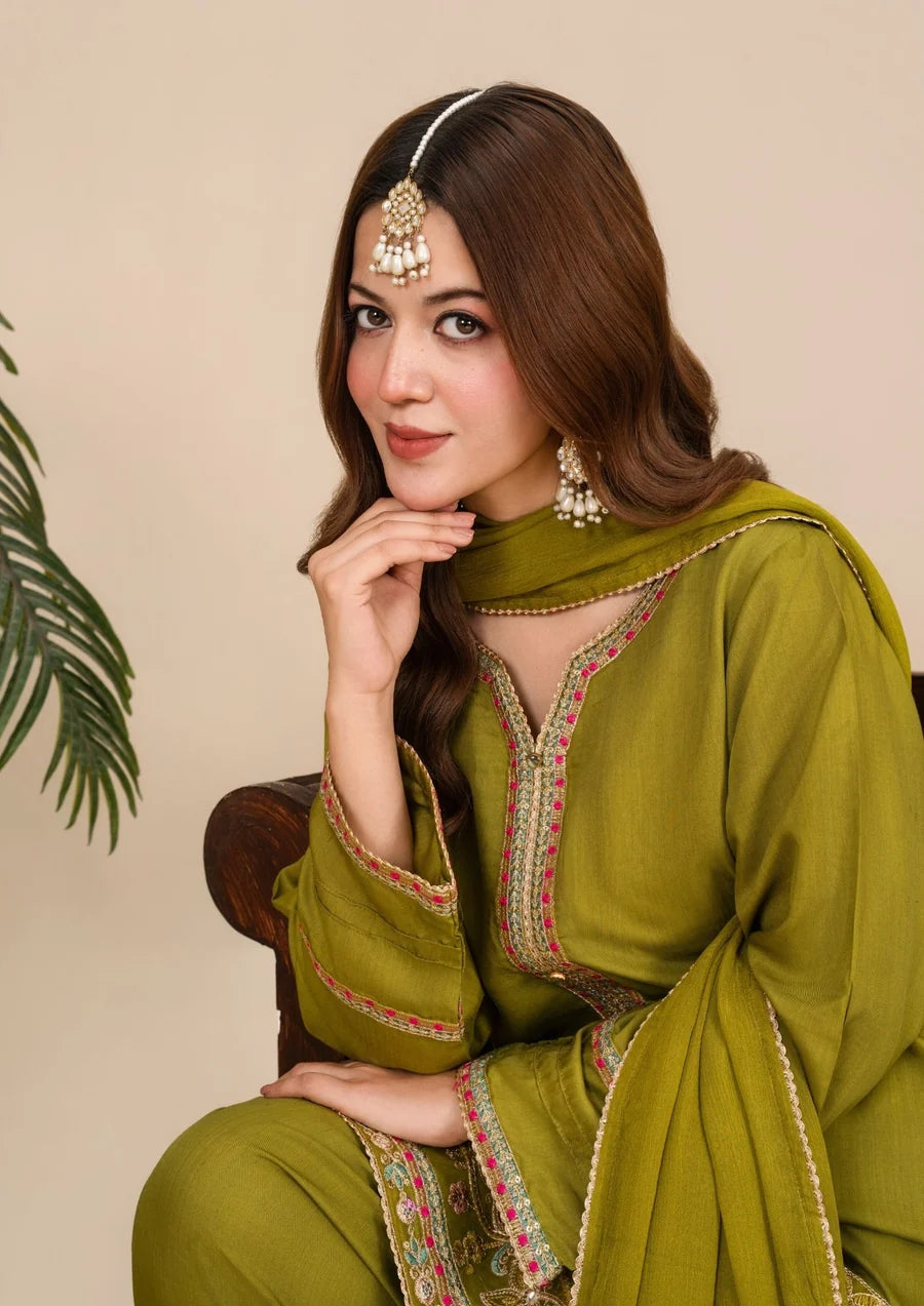 3-Piece Silk Viscose with Chiffon Dupatta & Farshi Shalwar LUXE-B25-0001