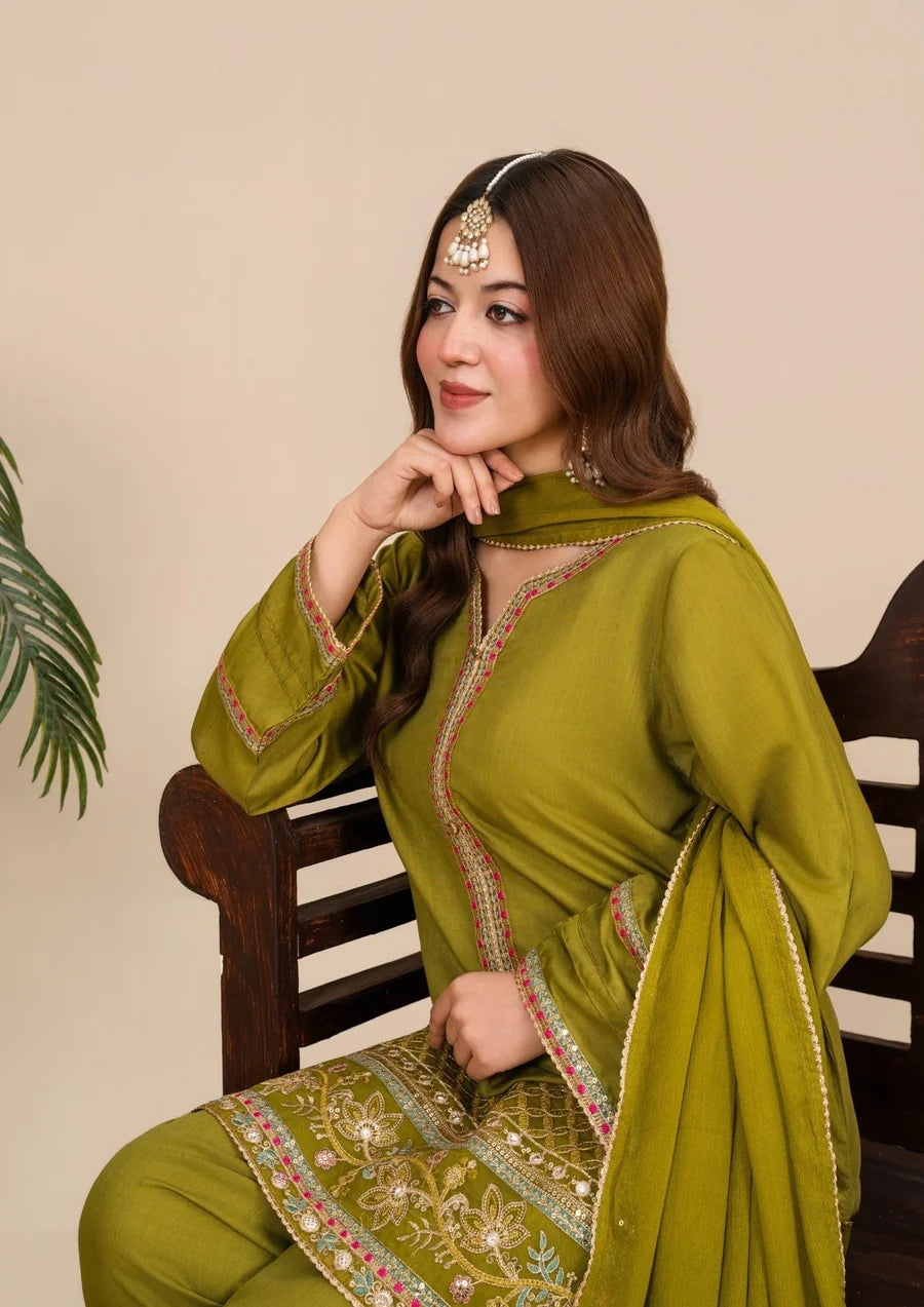 3-Piece Silk Viscose with Chiffon Dupatta & Farshi Shalwar LUXE-B25-0001
