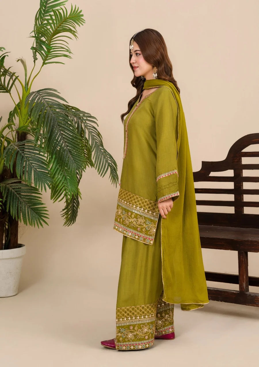 3-Piece Silk Viscose with Chiffon Dupatta & Farshi Shalwar LUXE-B25-0001