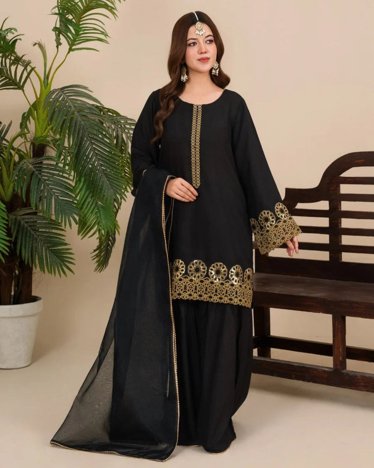 3Pc Silk Viscose t with Organza Dupatta & Gharara  LUXE-J26-0019