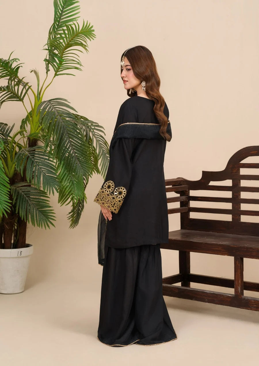 3Pc Silk Viscose t with Organza Dupatta & Gharara  LUXE-J26-0019
