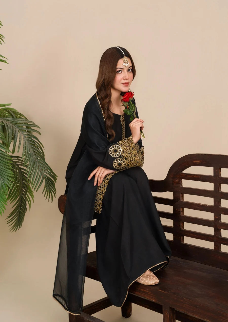 3Pc Silk Viscose t with Organza Dupatta & Gharara  LUXE-J26-0019