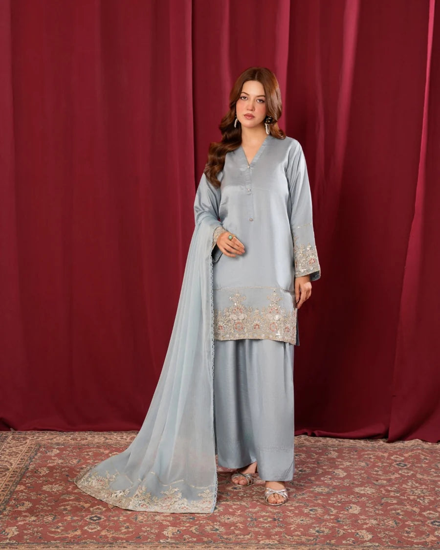 3Pc Embroidered  with Farshi Shalwar with  Dupatta LUXE-S25-0037