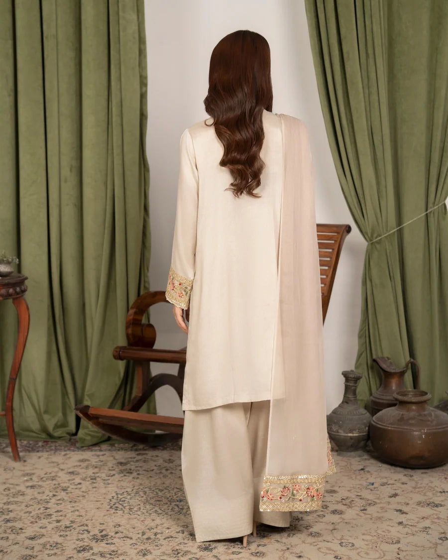 3Pc Embroidered Raw Silk with Farshi Shalwar LUXE-F25-0022