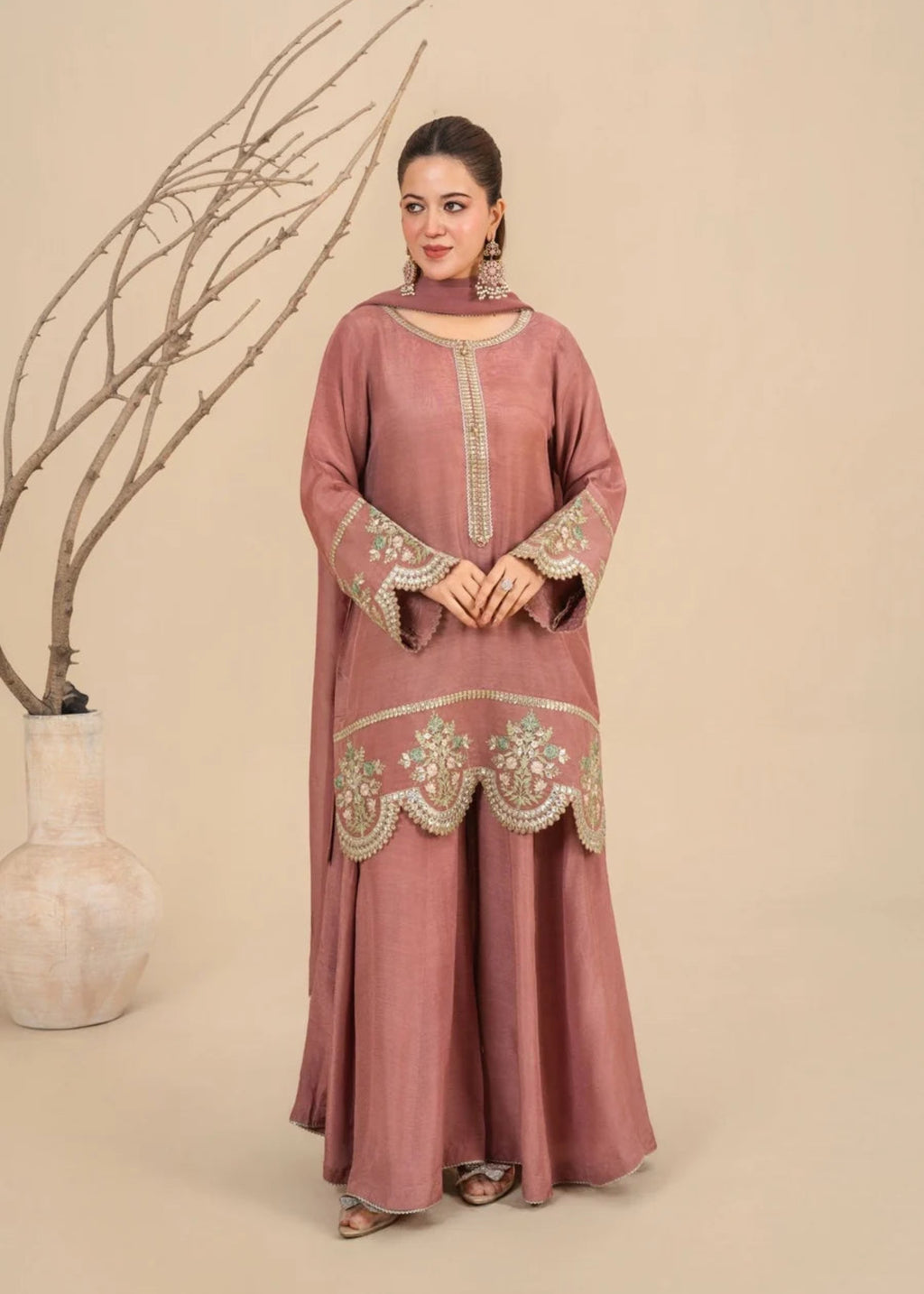3Pc Silk Viscose with Chiffon Dupatta & Sharara LUXE-J26-0014