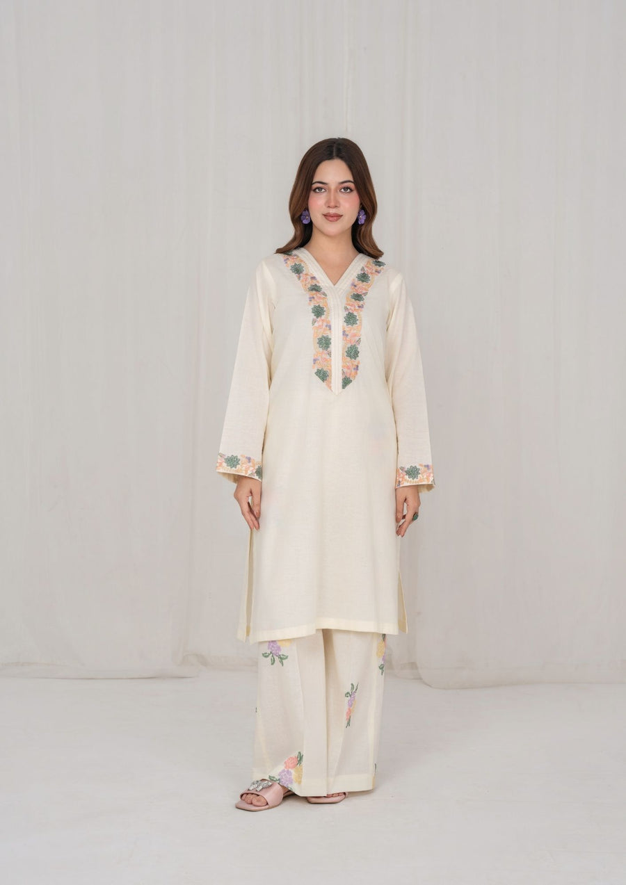 2PC WHITE EMBROIDERED LAWN Luna-R26-0015