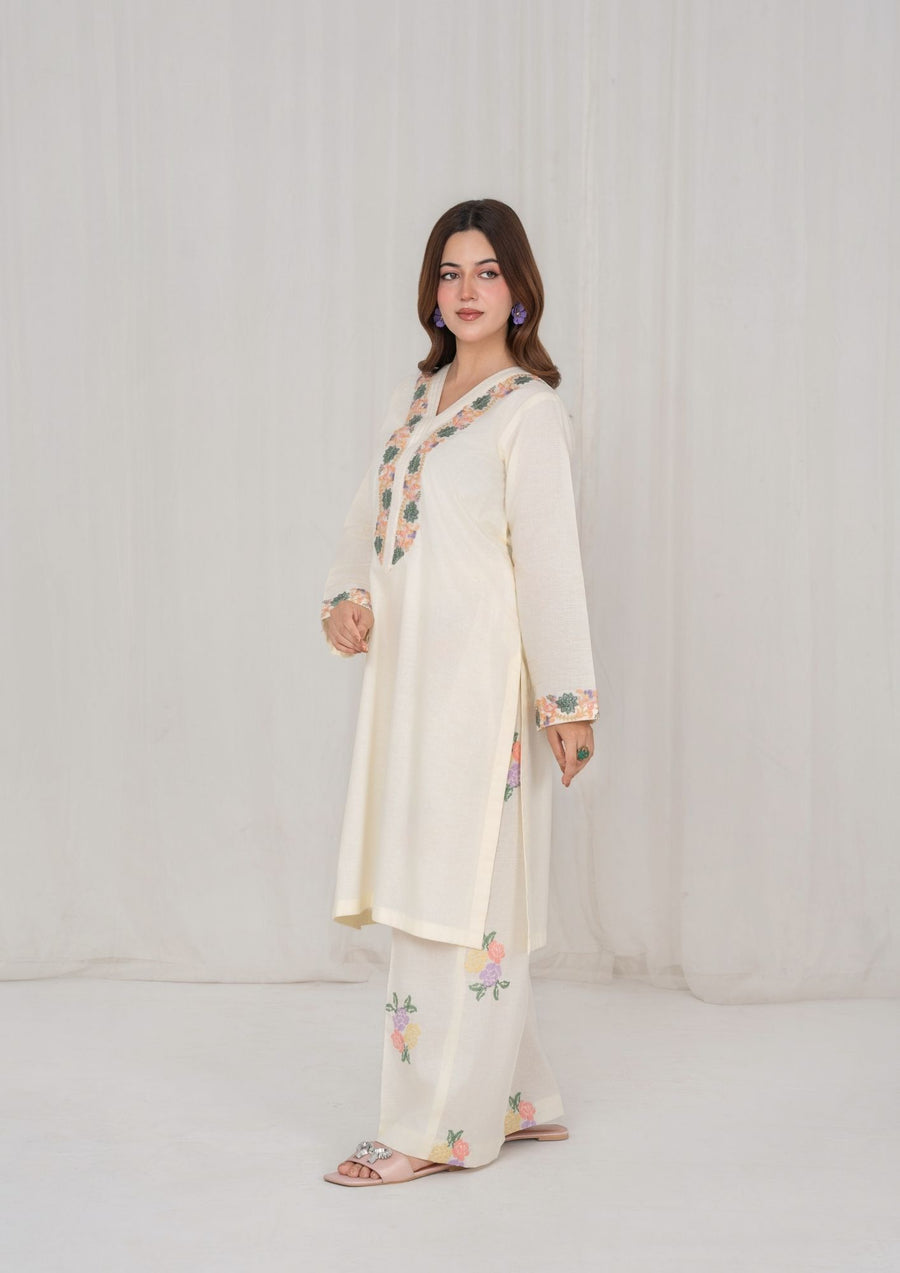 2PC WHITE EMBROIDERED LAWN Luna-R26-0015