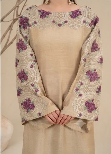 2Pc Silk Viscose Kaftan Beige JASHAN-J26-0024