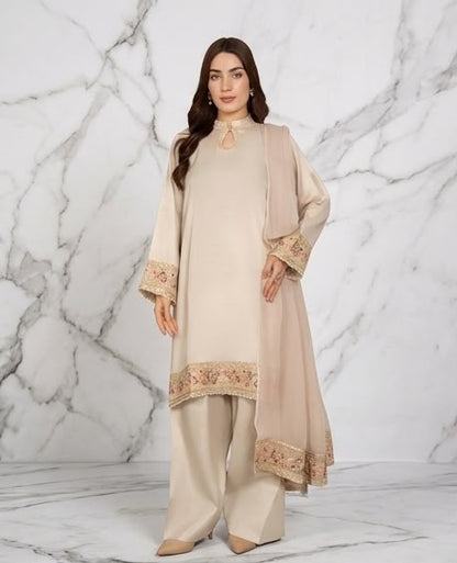3Pc Embroidered Raw Silk with Farshi Shalwar FATAH-F25-0022