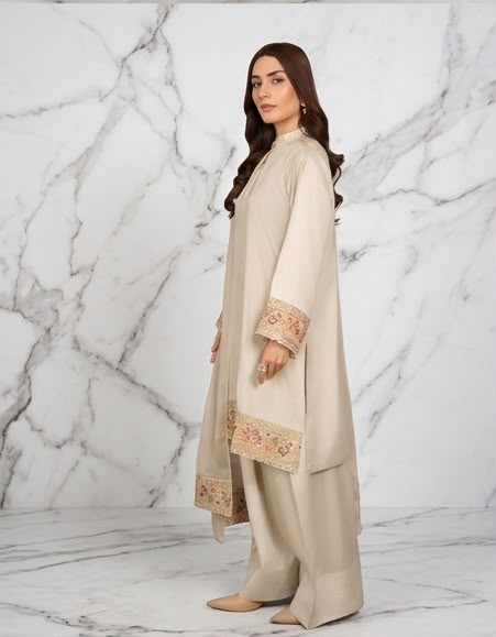 3Pc Embroidered Raw Silk with Farshi Shalwar FATAH-F25-0022