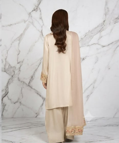 3Pc Embroidered Raw Silk with Farshi Shalwar FATAH-F25-0022
