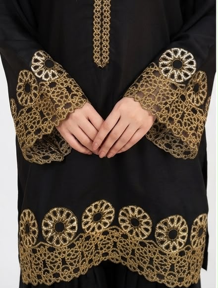 3Pc Silk Viscose Suit with Organza Dupatta & Gharara Black JASHAN-J26-0019