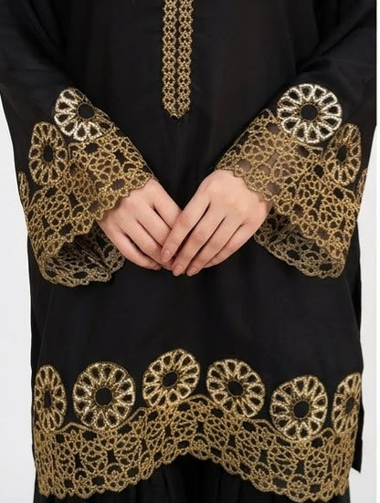 3Pc Silk Viscose Suit with Organza Dupatta & Gharara Black JASHAN-J26-0019