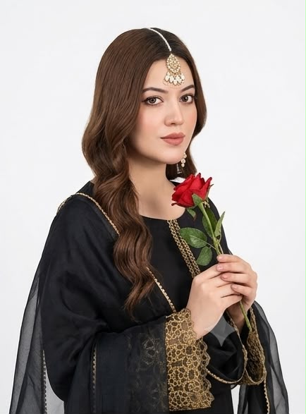 3Pc Silk Viscose Suit with Organza Dupatta & Gharara Black JASHAN-J26-0019