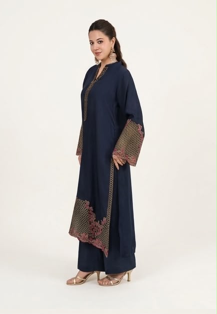 3Pc Embroidered Silk Viscose Navy JASHAN-J26-0021