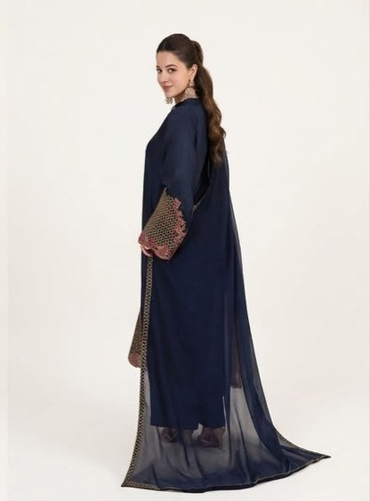 3Pc Embroidered Silk Viscose Navy JASHAN-J26-0021