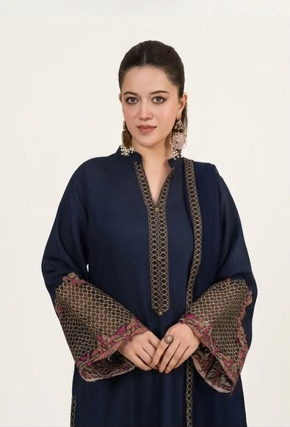 3Pc Embroidered Silk Viscose Navy JASHAN-J26-0021