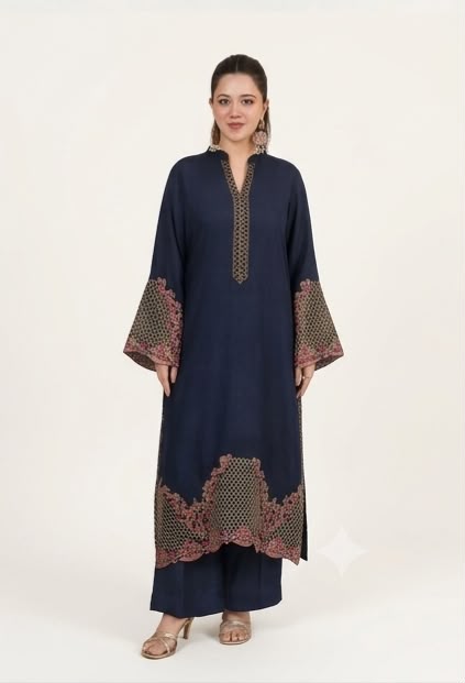 3Pc Embroidered Silk Viscose Navy JASHAN-J26-0021