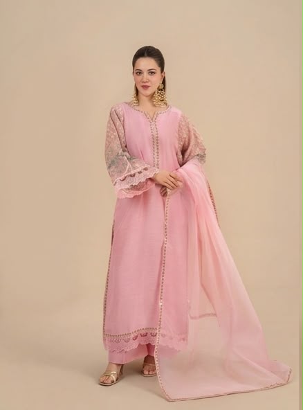 3Pc Embroidered Silk Viscose Blush Pink JASHAN-J26-0018