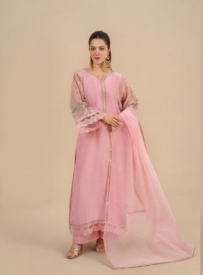 3Pc Embroidered Silk Viscose Blush Pink JASHAN-J26-0018