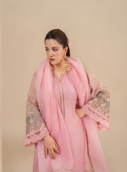 3Pc Embroidered Silk Viscose Blush Pink JASHAN-J26-0018