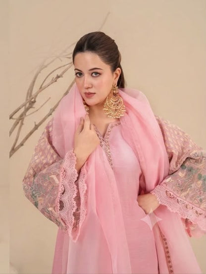 3Pc Embroidered Silk Viscose Blush Pink JASHAN-J26-0018