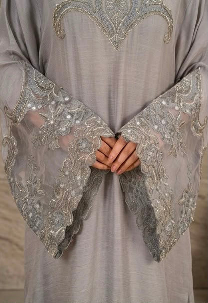 2Pc Silk Viscose Kaftan Silver JASHAN-J26-0025