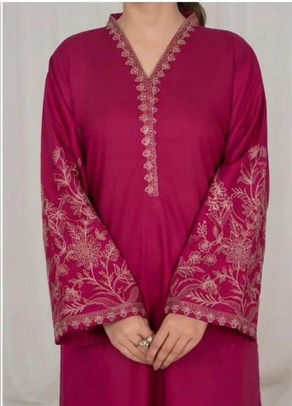 3Pc Burgundy Embroidered Lawn with Chiffon Dupatta RIW-R26-0034