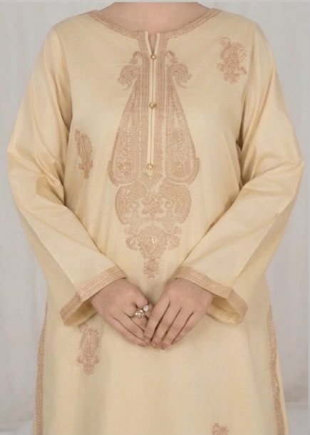 3Pc Beige Embroidered Lawn with Chiffon Dupatta RIW-R26-0003