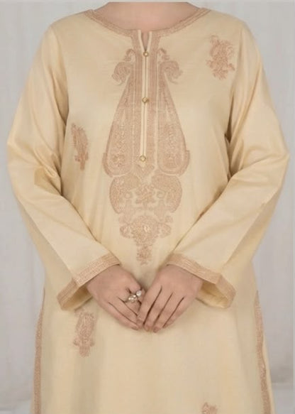 3Pc Beige Embroidered Lawn with Chiffon Dupatta RIW-R26-0003