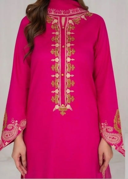 3Pc Hot Pink Embroidered Lawn with Chiffon Dupatta RIW-R26-0004