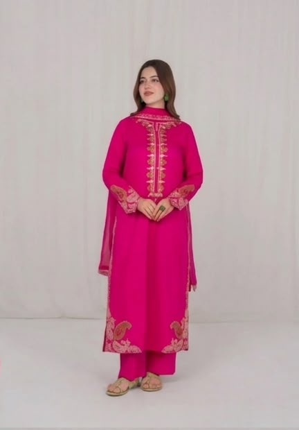 3Pc Hot Pink Embroidered Lawn with Chiffon Dupatta RIW-R26-0004