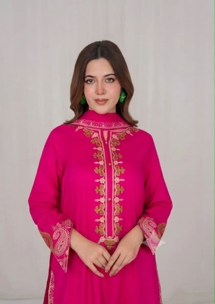 3Pc Hot Pink Embroidered Lawn with Chiffon Dupatta RIW-R26-0004