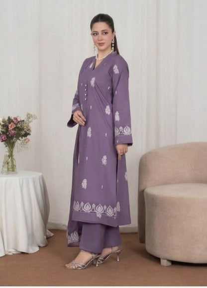 3Pc Embroidered Lawn with Embroidered Border Chiffon Dupatta JASHAN-J26-0038