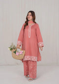 3Pc Peach Embroidered Lawn with Chiffon Dupatta SUM-R26-0008
